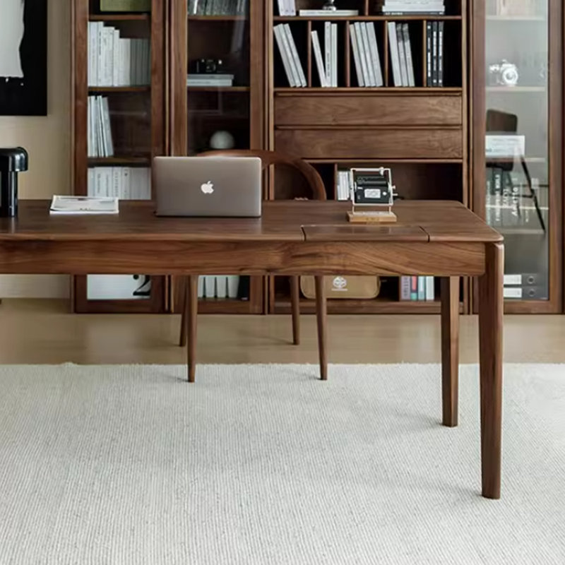 Bureau d'écriture simple et rétro en bois de noyer massif, H 29,92 po x l 66,92 po x P 27,55 po