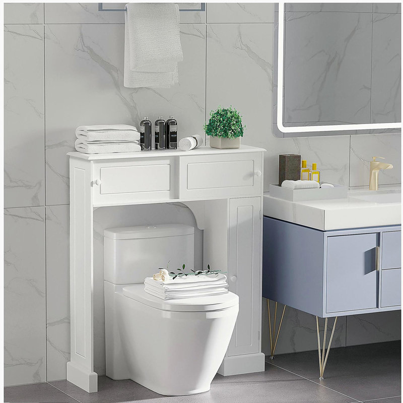 Armoire de salle de bain au-dessus de la toilette, armoire de rangement autoportante avec tablettes réglables, support de toilette, économiseur d'espace, blanc