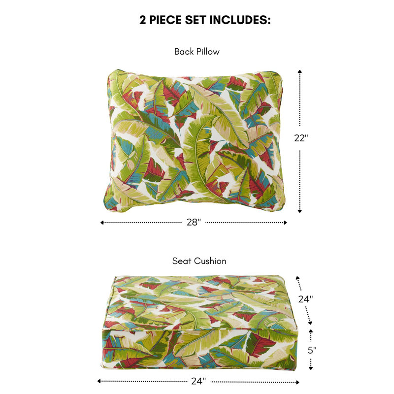 Ensemble de coussins de siège d'extérieur 2 pièces, Feuilles de palmier multicolores
