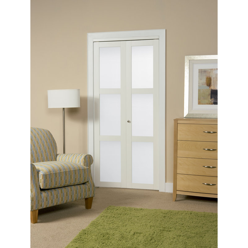Euro 30" x 80" Off-White Frosted Glass Bifold Door