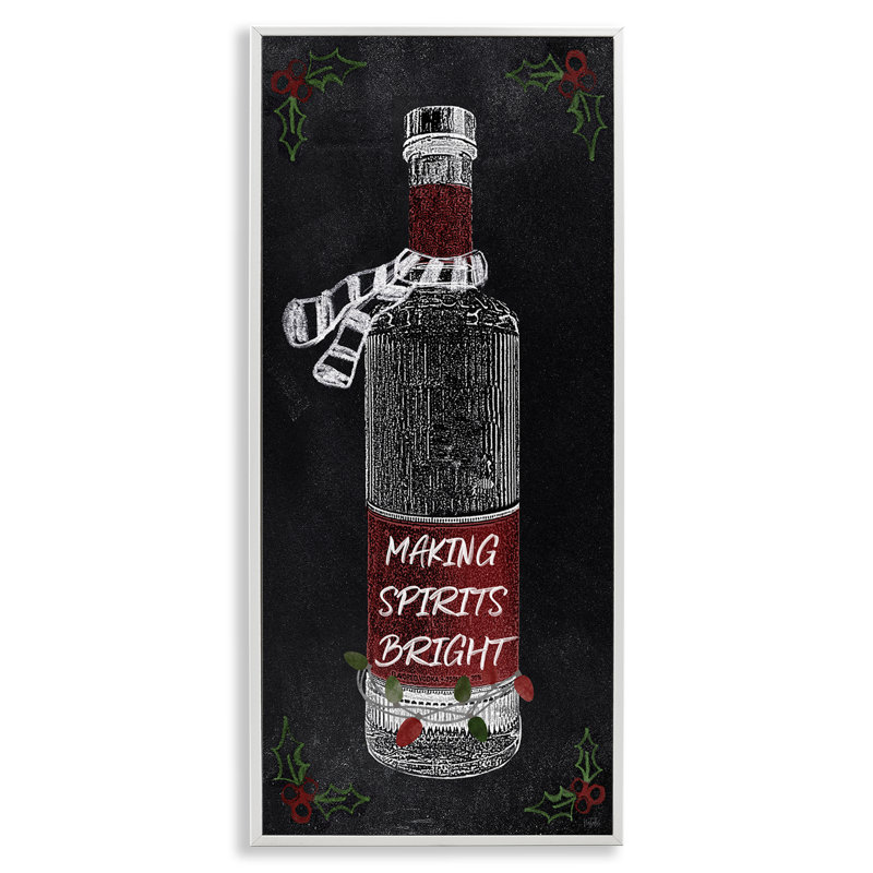 "Make Spirits Bright Bottle Canvas" par Natalie Carpentieri, H 30 po x l 13 po, Giclée encadrée blanc bord de mer