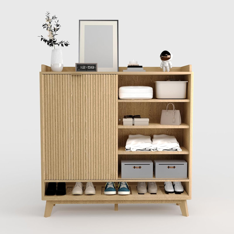 60 Fluted Sideboard with Drawers  Coffee Bar, Natural