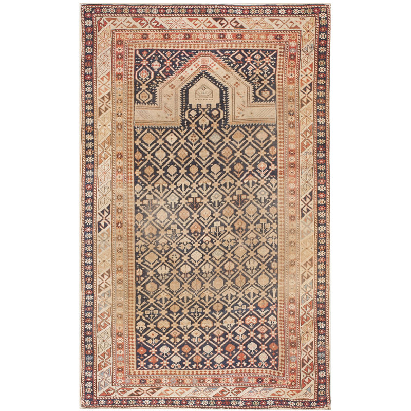 Geometric Late 19th Century Antique Caucasian Shirvan Islamic Prayer Design Rug