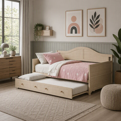 Solid Wood Daybed with Drawer Rolling Trundle, Multi-Purpose Single Sofa Bed for Bedroom Living Room