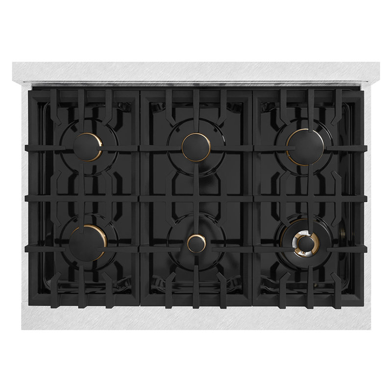 Plateau de table ZLINE 36 po avec 6 brûleurs en laiton et surface de cuisson en porcelaine en acier satiné avec plaque chauffante ZLINE