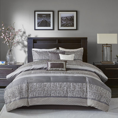 Édredon 7 pièces - Édredon décoratif à plis très grand gris / taupe avec revers