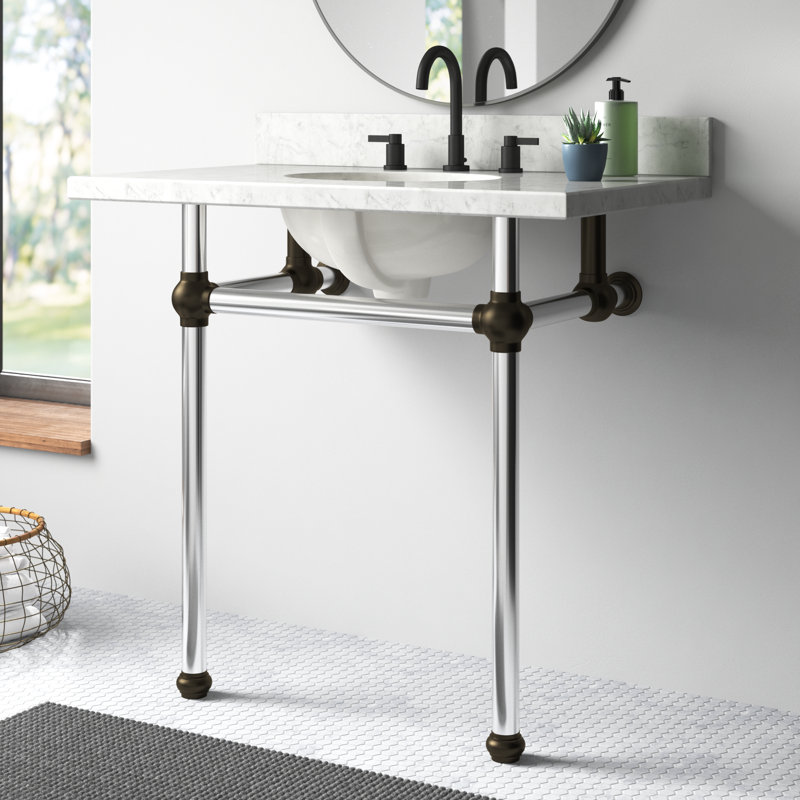 Kingston Brass Templeton 36-Inch Carrara Marble Vanity Top with Legs (8-Inch, 3-Hole), Matte White
