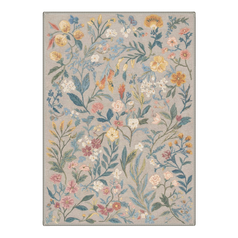 Eden Floral Machine Washable Floral / Blush Pink Indoor Runner Rug With Non-Slip Backing, Rectangle 8' x 10'