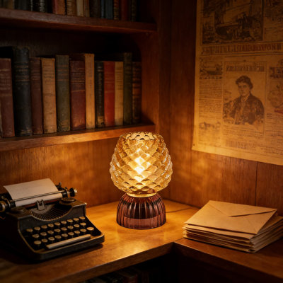 Battery Operated Table Lamp With Auto Timer, Cordless Pinecone Glass Night Light For Home Decor, Bedroom, Kitchen, Bathroom, And Gift
