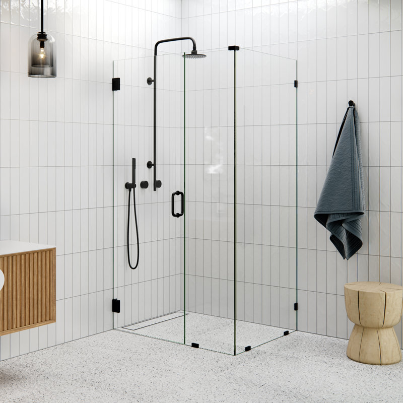 45" W Pivot Frameless Shower Door, Black
