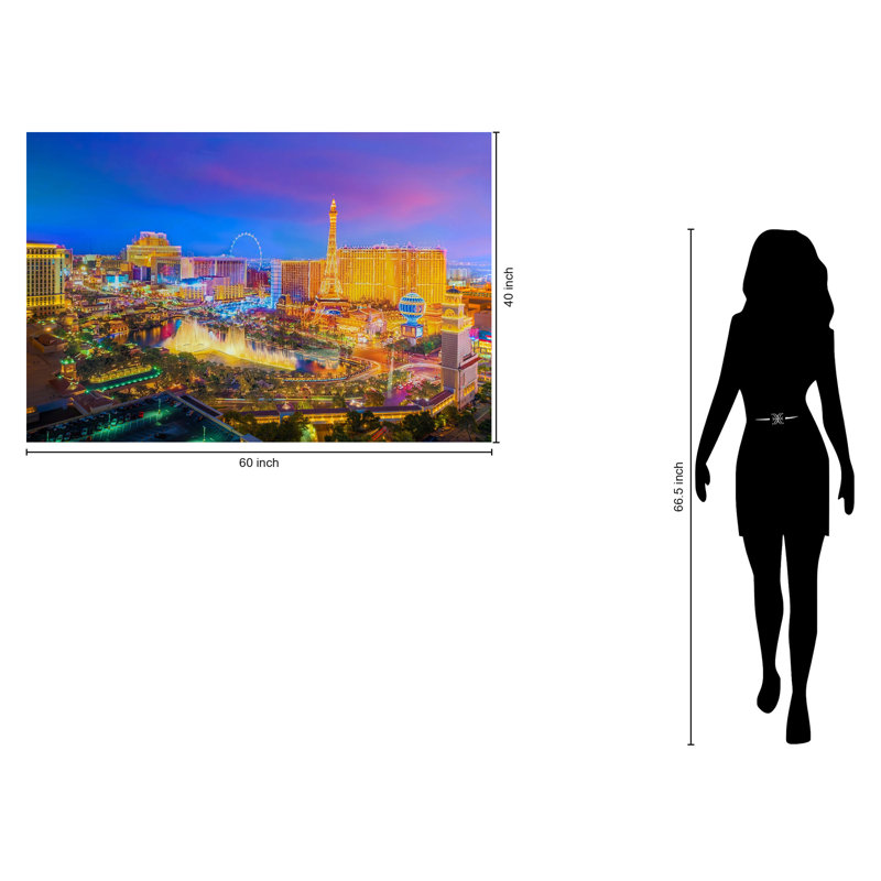 Art mural en verre trempé sans cadre Las Vegas, 40 po x 60 po