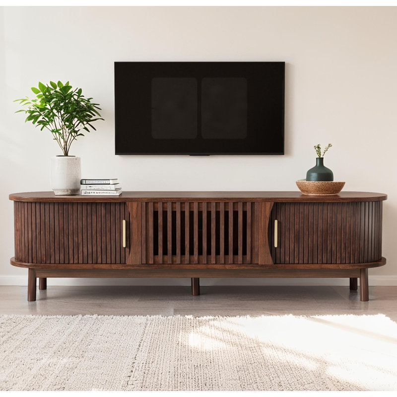 Meuble télé Modern Farmhouse pour téléviseur de 75 po - Meuble audio-vidéo en bois avec meuble de rangement et console