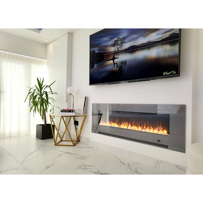 Aurora Ivy Bronx Electric Fireplace with 1500 BTU, 52cm H x 152.4cm W x 11.9cm D, Grey