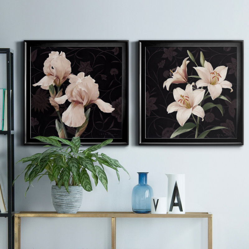 Iris Elegante - Peinture sur toile 2 pièces, Cadre noir, H 17,5 po x l 35 po x P 1,5 po