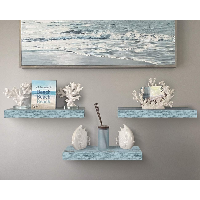 Ensemble de 3 tablettes flottantes longues avec fixation invisible Sorbus - bleu, 16 po, Bleu