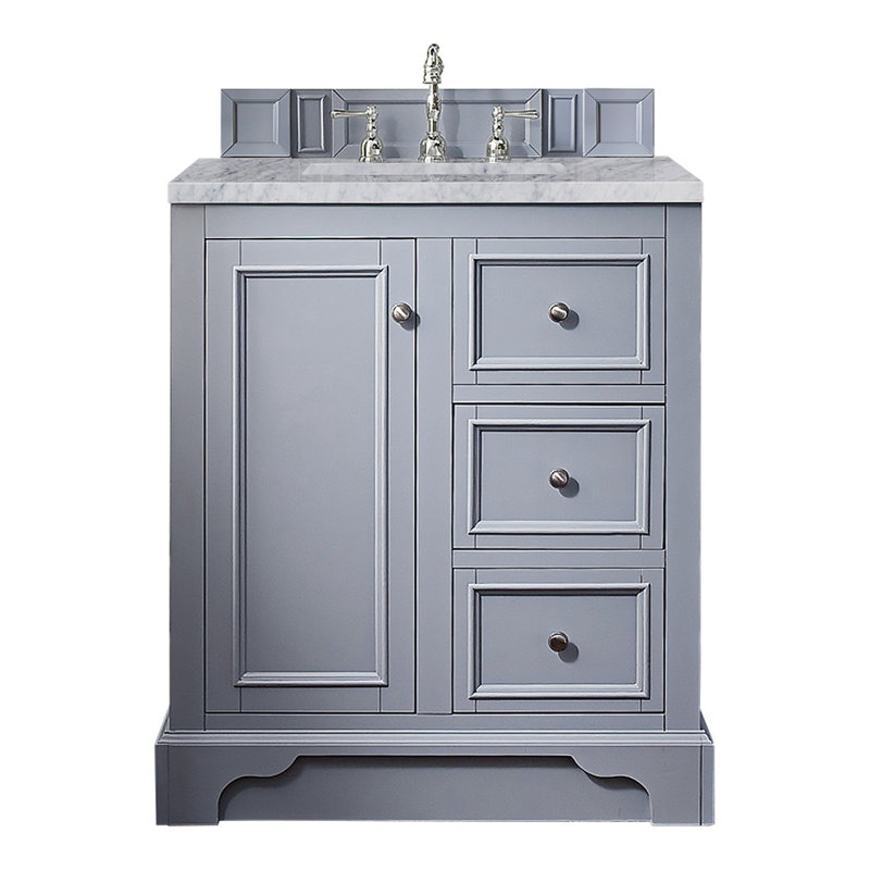 De Soto 31.3 in. Single Vanity, Bright White, Carrara White Marble, 8" Widespread