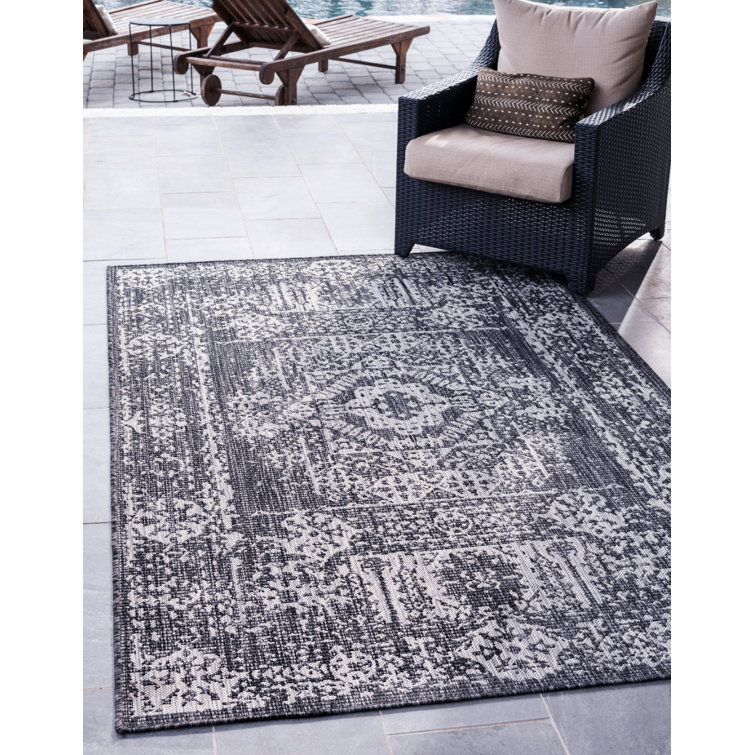 Cowart Oriental Charcoal Gray Indoor/Outdoor Area Rug