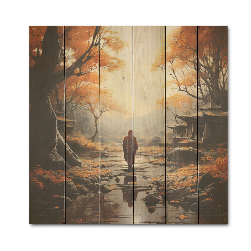 Art mural en bois sur bois de pin naturel, Dharn I, bouddhisme, H 30 po x l 30 po