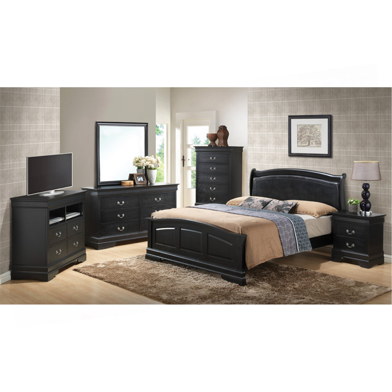 Lit double noir Elegant Traditional, Black, Full
