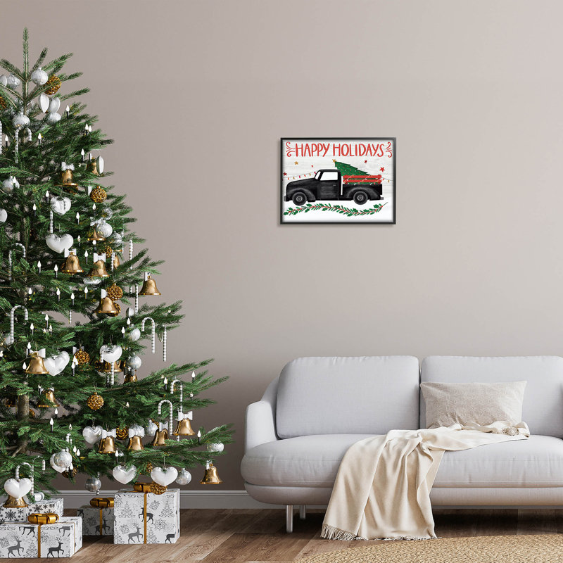 Joyeuses Fêtes, arbre de Noël at-229, Giclée encadrée noir minuit, H 16 po x l 20 po x P 1,5 po