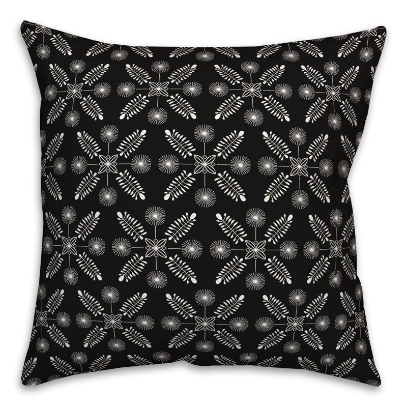 Floral Outdoor Reversible Throw Pillow, 18"H x 18"W, Black