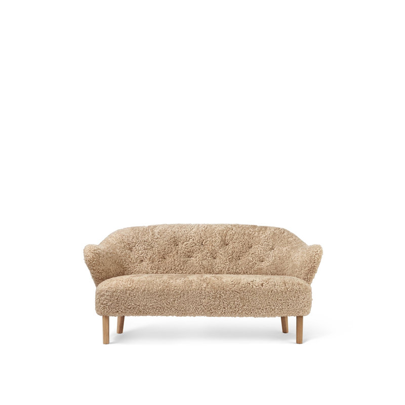 Ingeborg 62.99" Round Arm Loveseat, Honey Sheepskin, Natural Oak
