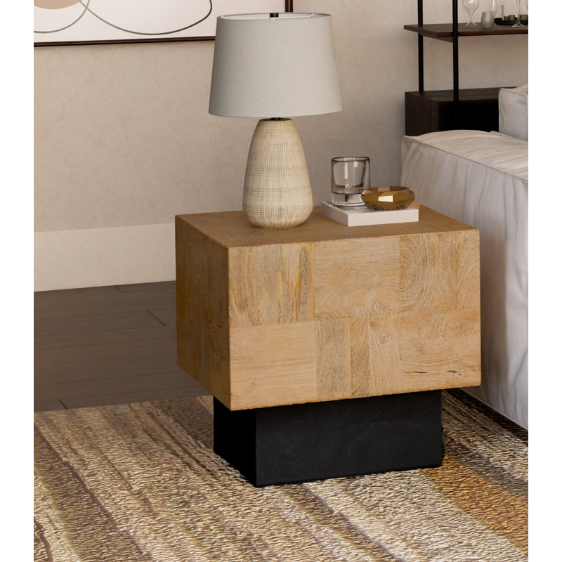 Hollingsworth Solid Wood Block End Table, Black, Natural