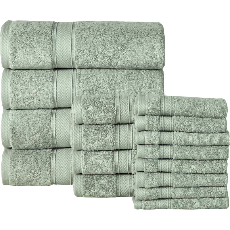 Ensemble de serviettes en coton à 100 % de 16 articles Joplyn, Jade