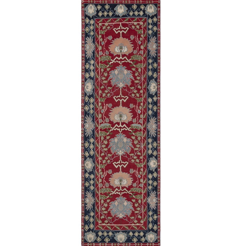 Sultana Wool Oriental Area Rug in Red/Navy/Green/Beige, Runner 3' x 8'