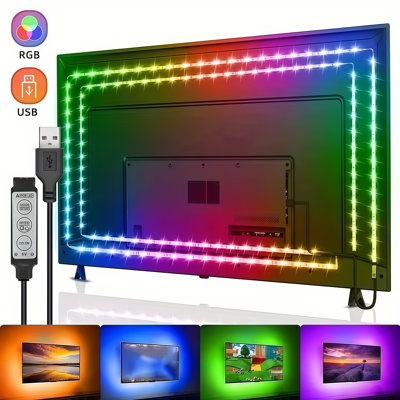Lumières de bande arrière à DEL changeant de couleur 1M / 3,3FT à DEL RVB, éclairage de fond ambiant flexible en silicone DIP alimenté par USB pour moniteur et télévision, fonctionnement facile à 3 boutons sans application