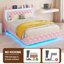 Cadre de lit flottant pour lit simple avec lumière DEL, lit plateforme en cuir de polyuréthane rembourré avec station de charge et oreilles, tête et pied de lit capitonnés avec rangement Diamond, aucun sommier nécessaire-338299592-338299596-455045771