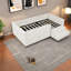 Lit pour enfant sécuritaire avec rangement et garde-corps, tissu beige moderne