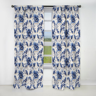 Cobalt Fretwork Ii Victorian Pattern - Damask Curtain - Blackout Damask Curtain - 1 Panels