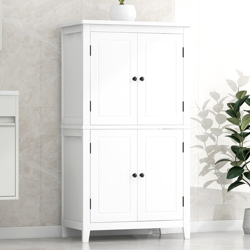 Elegant Bathroom Floor Storage Cabinet, Bathroom Storage Unit, Freestanding Cabinet with 4 Doors, Adjustable Shelves, Adaptable Shelves