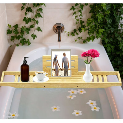 Bamboo Bathtub Tray Caddy, Bath Tub Table Tray for Bathtub
