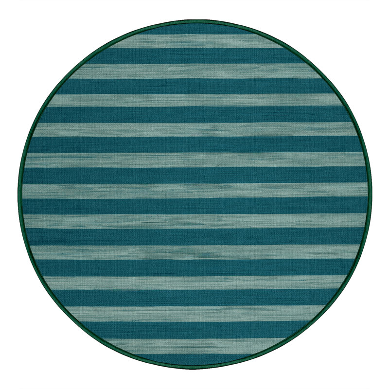 Tapis vert à rayures horizontales lavable à la machine, Rond 6 pi