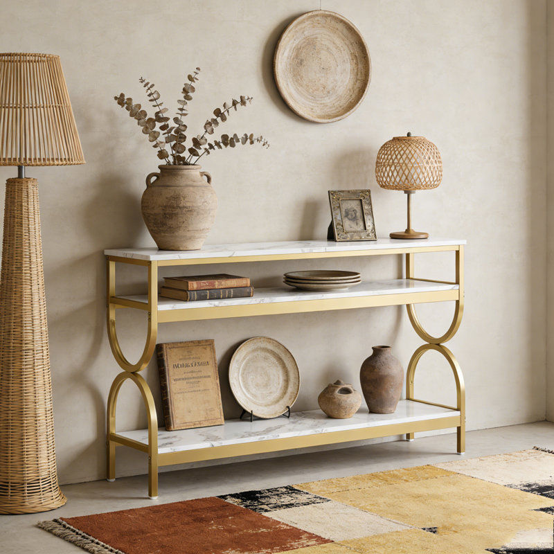 3-Tier Console Table Sofa Table with Storage Shelves