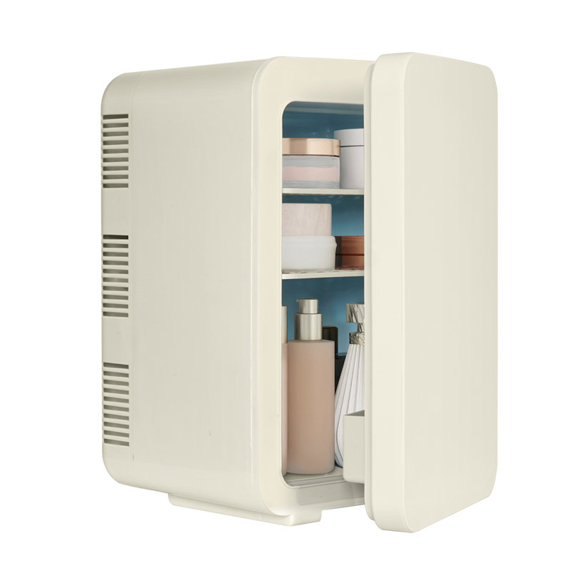 10L Portable Mini Fridge with Cool, Car Refrigerator with Cooler& Warmer, Countertop Mini Fridge with Handle, White/Beige
