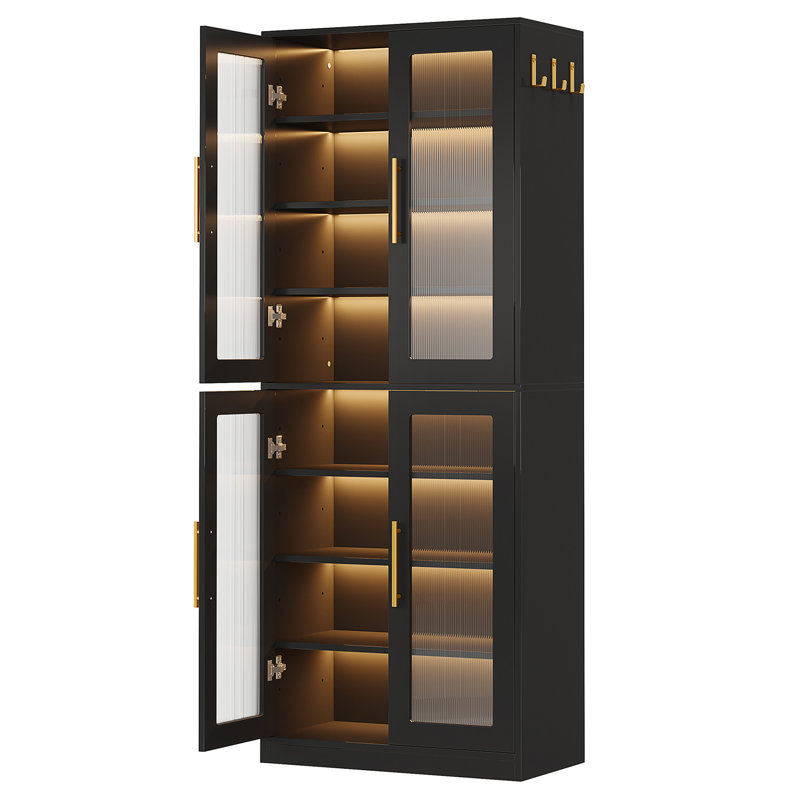 67" Tall Black Bookcase With Doors, Black