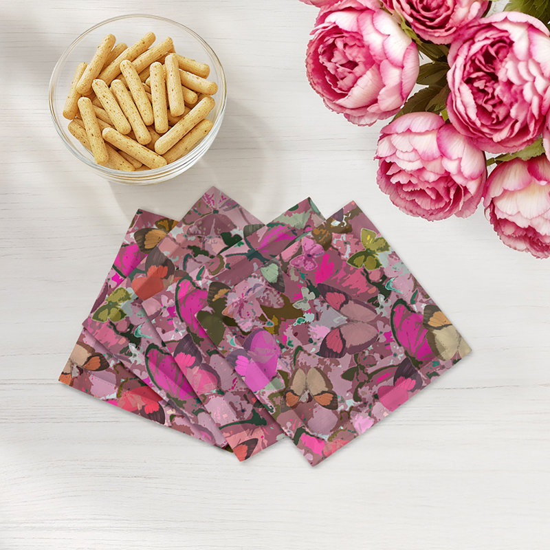 Mariposa Cotton Sateen Cocktail Napkins, Pink