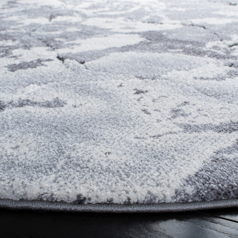 Tapis abstrait gris / ivoire, Rond 6 pi 7 po