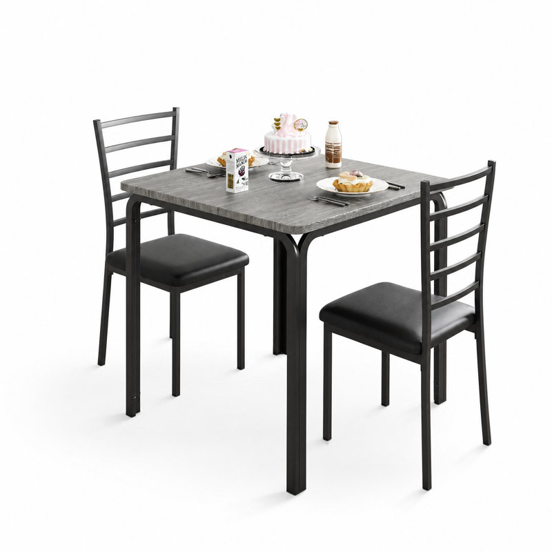 3-Piece Dining Table Set Home Bar Table Set with Cushioned Chairs for Small Space, Gray
