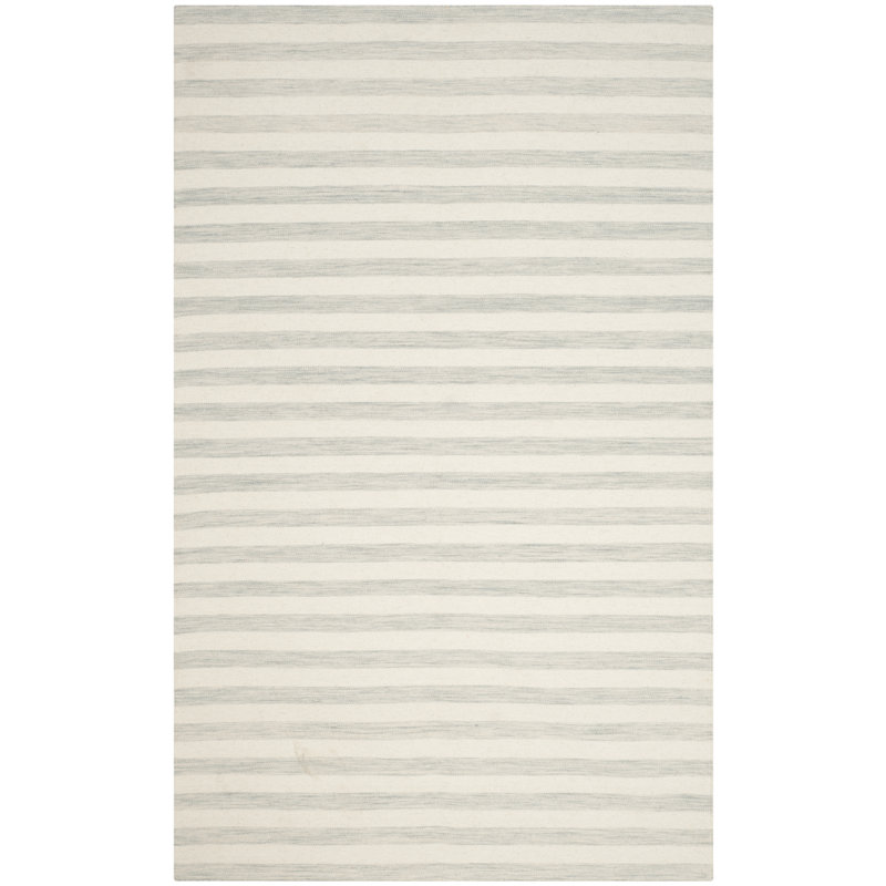 Waukena Hand Woven Flat Weave Wool/Cotton Striped Rug in Light Blue/Ivory, Rectangle 3' x 5'