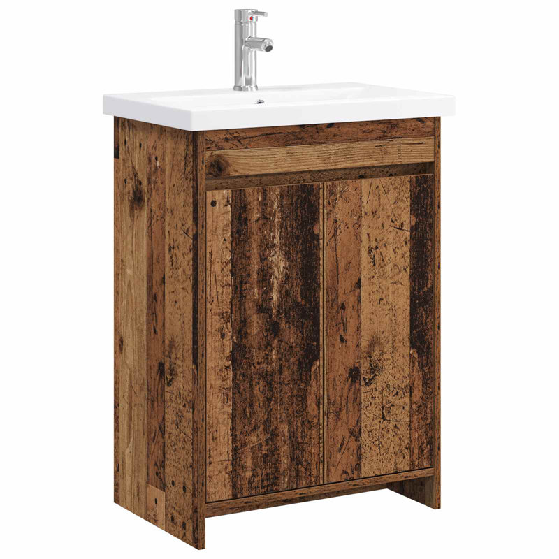 Vanity & Mirror Set, Medium Wood