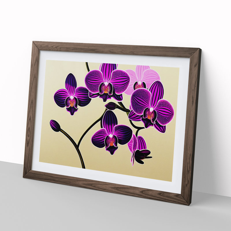Dramatic Orchid Flowers - Single Picture Frame Print, Walnut Framed, 34cm H x 46cm W x 2cm D