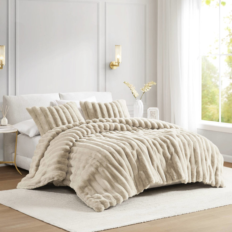3 pièces d'édredon en fausse fourrure de couleur taupe pour un confort douillet et respirant, lavable à la machine
