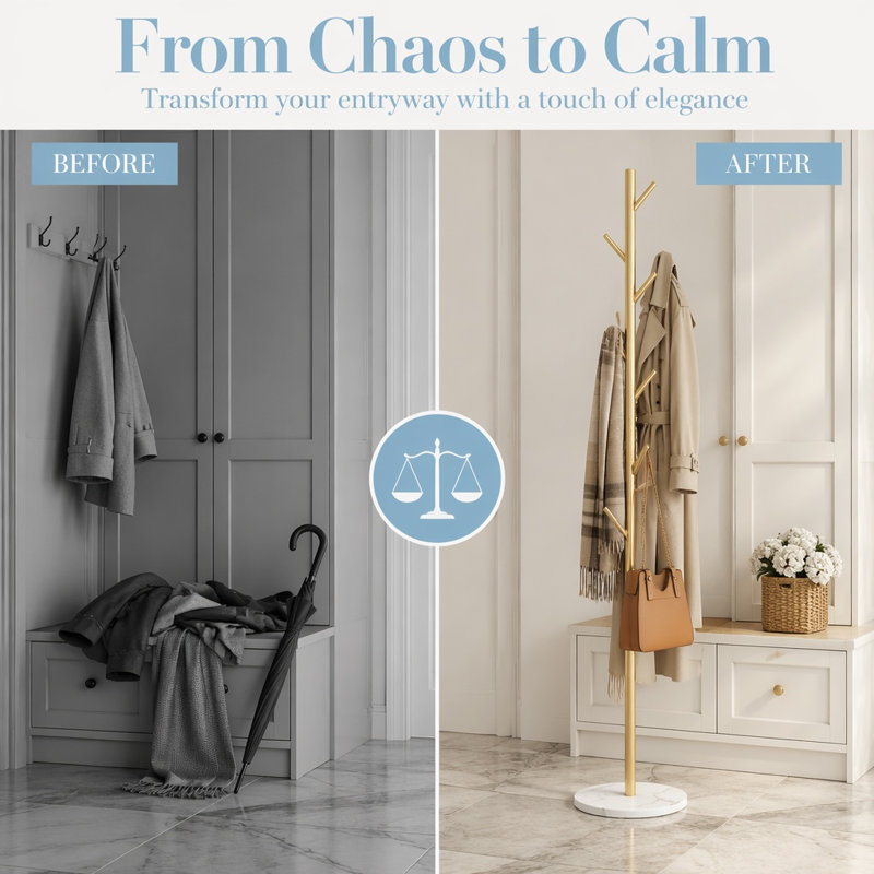 Freestanding Coat Rack with 8 Hooks