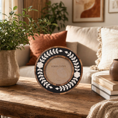 Cadre photo décoratif moderne en résine et bois d'acacia pour la décoration de l'entrée - Photo décontractée pour le style de la chambre à coucher - 7 po, noir et brun