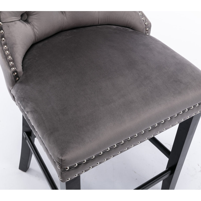 Tabourets contemporains rembourrés en velours avec boutons capitonnés, Gray