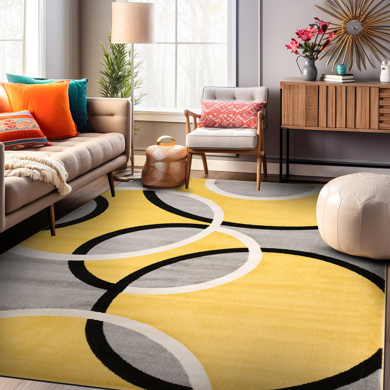 Doucet Geometric Yellow/Gray/Black Area Rug, Rectangle 5'3" x 7'3"